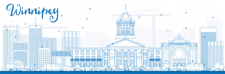 Outline Winnipeg Skyline with Blue Buildings. Some elements have transparency mode different from normal.