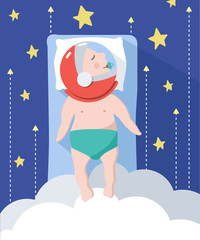 Sleeping baby dreams of becoming an astronaut.