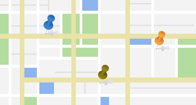 City map with some location thumbtacks