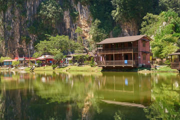 Fototapeta na wymiar Wooden house at Ipoh Lake, Perak, Malaysia