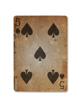 Very old playing card, five of spades