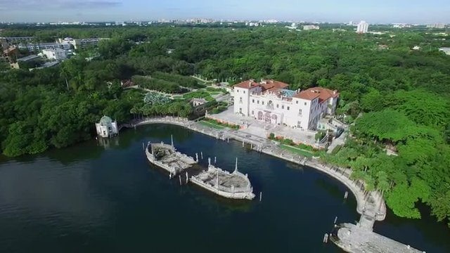 Aerial drone footage of Vizcaya Museum and Gardens