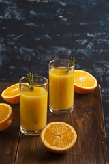 Orange juices and oranges.