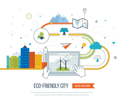 Green eco and eco-friendly city concept. 