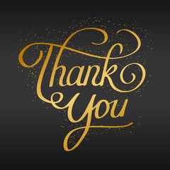 Fototapeta na wymiar thank you hand lettering hand drawn text. golden on black with g