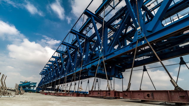 Timelapse with passing cloud at express highway construction site in Bangkok, Thailand