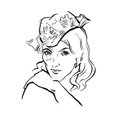 Vector hand drawn portrait of young stylish girl. 