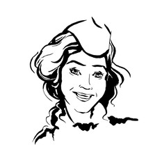 Vector hand drawn portrait of young stylish girl. 