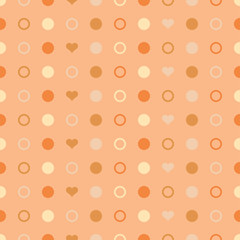 Seamless vector decorative background with hearts and polka dots