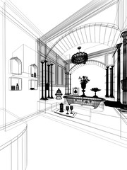 abstract sketch design of interior bathroom 