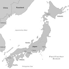 Karte von Japan in Grau (detailliert)