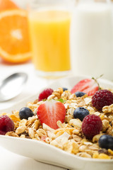 Light, delicious breakfast with cereal and fruit.