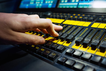 Professional audio sound mixer with buttons and sliders