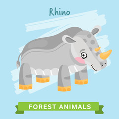 Rhino vector. Wild and forest animals. Cartoon characters illustration. Funny Animal.