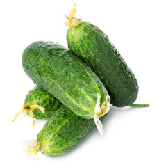 Fresh ripe green cucumbers isolated on white background.