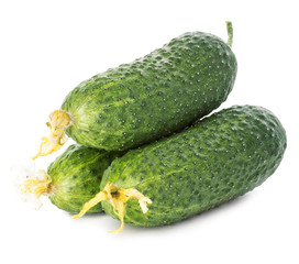 Fresh ripe green cucumbers isolated on white background.