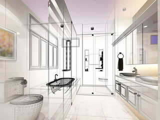 abstract sketch design of interior bathroom 