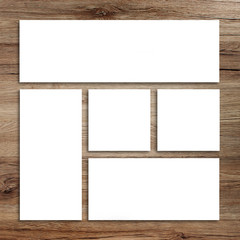White stationery mock-up template over wooden background.