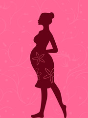 Illustration of pregnant woman in pink and vinous colours