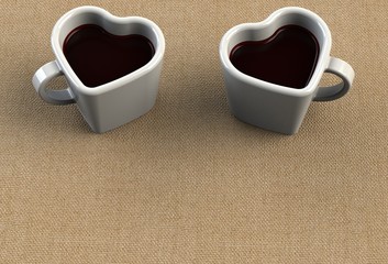 Coffee cup shape heart on fabric table