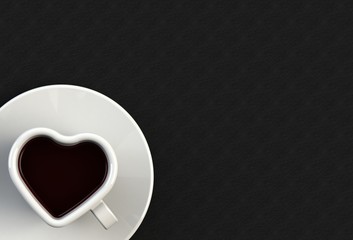 Coffee cup shape heart on black stone table