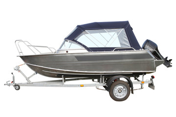 Motor boat with awning