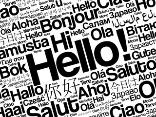 Hello word cloud in different languages of the world, background concept © dizain