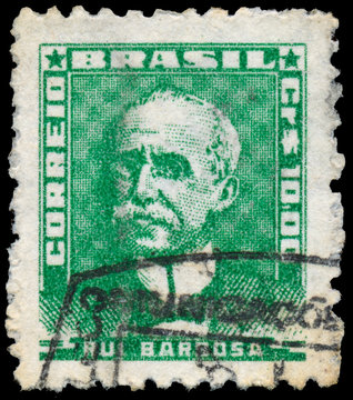 Stamp printed in Brazil shows portrait of Ruy Barbosa