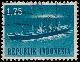Stamp printed in Indonesia shows ship