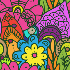 Seamless floral colorful pattern with abstract flowers, bright background