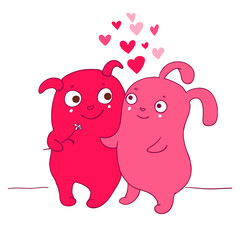 Two Cute UFO characters with Love