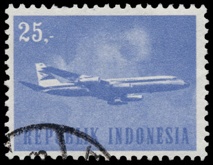 Stamp printed in Indonesia shows plane