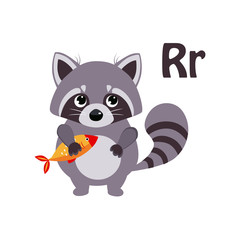 Raccoon. Funny Alphabet, Animal Vector Illustration