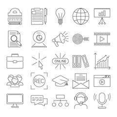 Vector business webinar and online education outline icons