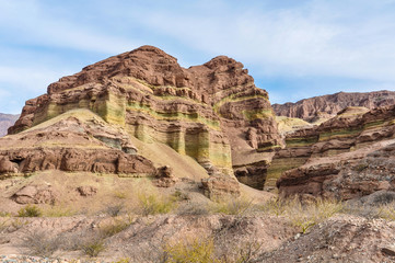 Fototapeta na wymiar Layered rock formations in the Quebrada de las Conchas, Argentin