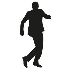 Man in suit dancing, vector silhouette