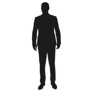 Businessman standing. Front view of man in suit, vector silhouet