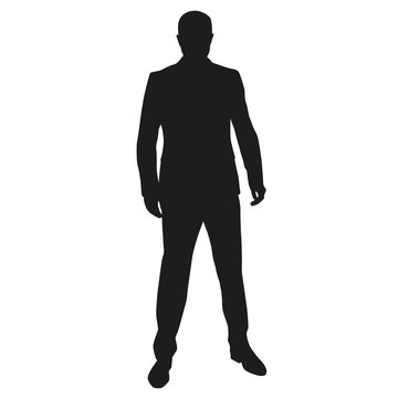 Businessman Standing, Succesful Man In Suit, Vector Silhouette