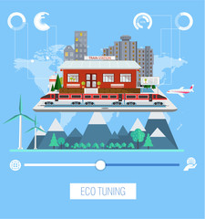eco flat concept industrial comunication with ecology factory, b