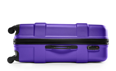 lilac suitcase plastic. lying horizontally