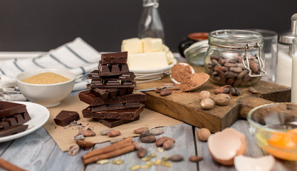 ingredients for the cake of cocoa