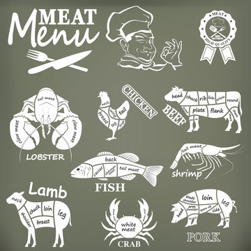 Set of butcher shop labels and design elementsn