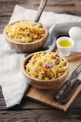 Healthy salad with lentil, vegetable and ham