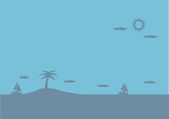 Fototapeta na wymiar Peaceful Island in Ocean Blue Vector Background Illustration