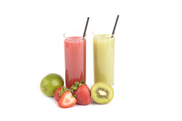 Fresh fruit juices on white