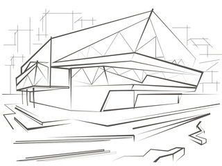 Fototapeta premium architecturallinear sketch modern building on city background
