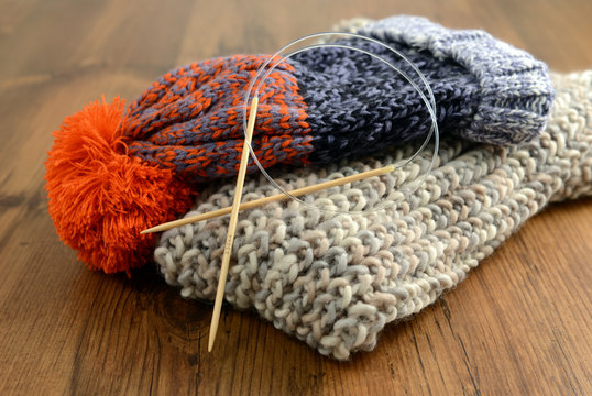 knitting scard and wolly hat