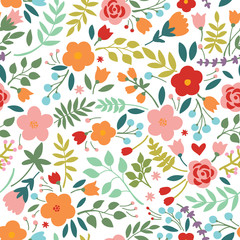Materiał do szycia Elegant seamless pattern with flowers, vector illustration