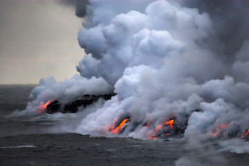 Lava flowing into the ocean