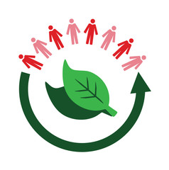 Vector image of an arrow and people circling leaves